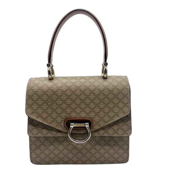 Celine Beige And Brown Coated Canvas Double Flap Vintage Bag - Picture 1 of 12